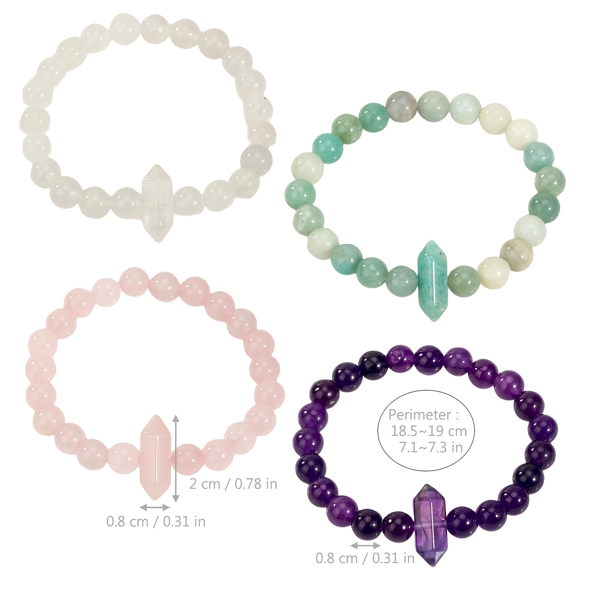 Natural Stone Hexagonal Amethyst Rose Quartz Bracelet